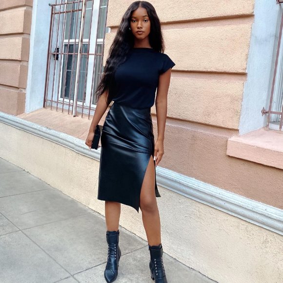 *Dynamite Black Leather Midi Skirt - Picture 3 of 6